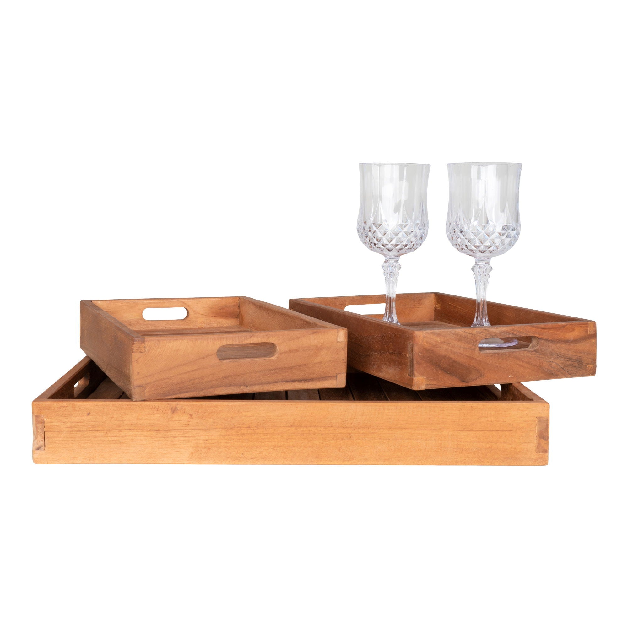 Faro – Tablett-Set aus Teakholz, natur, 3-teilig